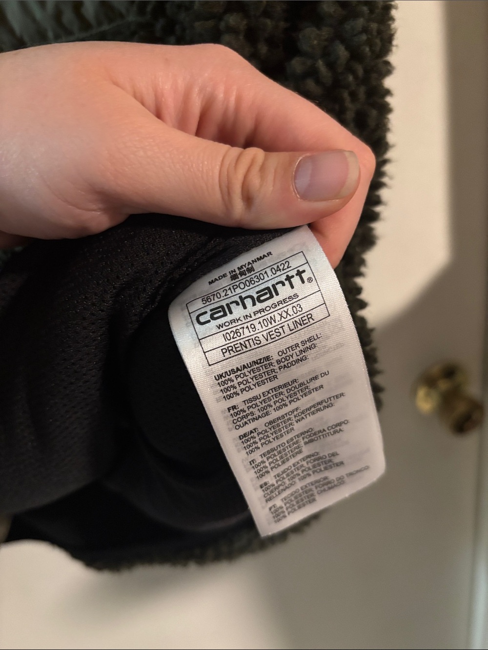 🐢 Carhartt WIP Prentis Sherpa Fleece Vest ~  Khaki - Picture 7 of 8